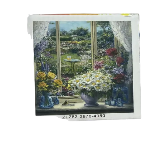 ערכה ליצירה- ציור במספרים על קנווס 40X30- פרחים על החלון