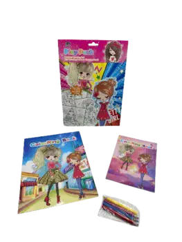 ערכת צביעה - 2 חוברות צביעה וצבעי עפרון- בנות
