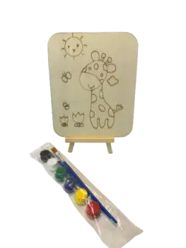 יצירה צביעה בעץ עם סט צבעים ומעמד