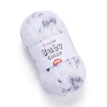 YARNART-BABY- צמר לסריגה לתינוקות בייבי-במבצע בצבע- לבן נקודות 205