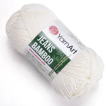 YARNART-JEANS-BAMBOO-חוט סריגה קייצי- ג'ינס במבו' 50% במבוק- בצבע שמנת לבן 102