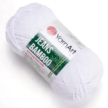 YARNART-JEANS-BAMBOO-חוט סריגה קייצי- ג'ינס במבו' 50% במבוק- בצבע לבן 101