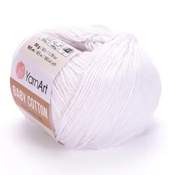 YARNART-BABY-COTTON-חוט סריגה רך ונעים 50% כותנה לבן- 400