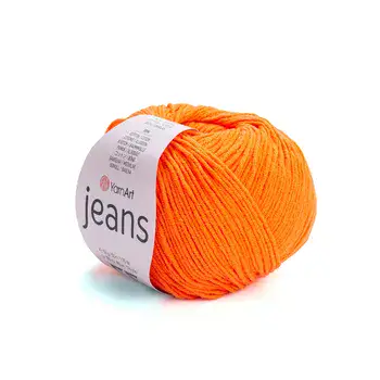 YARNART-JEANS-חוט סריגה קייצי ג'ינס מתאים במיוחד לבובות ובגדי קייץ- 55% כותנה (77)- כתום