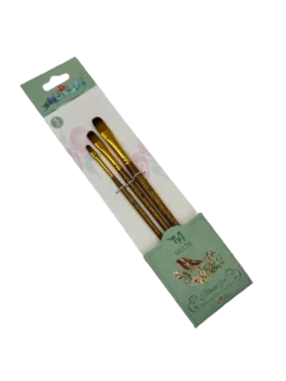 סט 3 מכחולים מקצועים שטוחים עגולים