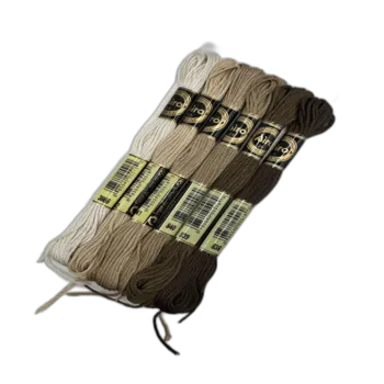 סט 6 חוטי רקמה בגוונים חומים ושמנת (3866)