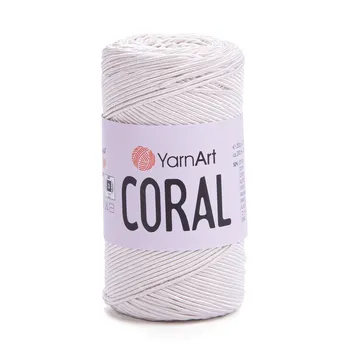חוט סריגה קורלYARNART-CORAL לסריגת תיקים, רנרים ומפות בצבע- לבן 1901