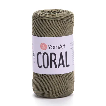 חוט סריגה קורלYARNART-CORAL לסריגת תיקים, רנרים ומפות בצבע- ירוז זית 1920