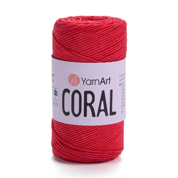 חוט סריגה קורלYARNART-CORAL לסריגת תיקים, רנרים ומפות בצבע- אדום 1907