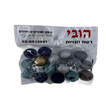 חרוזי כוורת מעץ בגווני כחול תכלת כסף