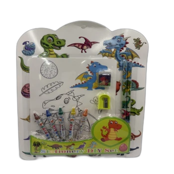 ערכת לצביעה- מגיע 4 דפי צביעה עם 5 צבעי פסטל עפרונות מחדד ומחק- דינוזאורים