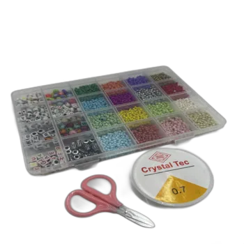 סט להכנת תכשיטים- חרוזי ונציה קטנים בצבעים שונים וחרוזי אותיות